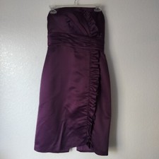 Forever Yours Bridesmaid Dress Purple Eggplant Strapless Ruffle Ruching Formal