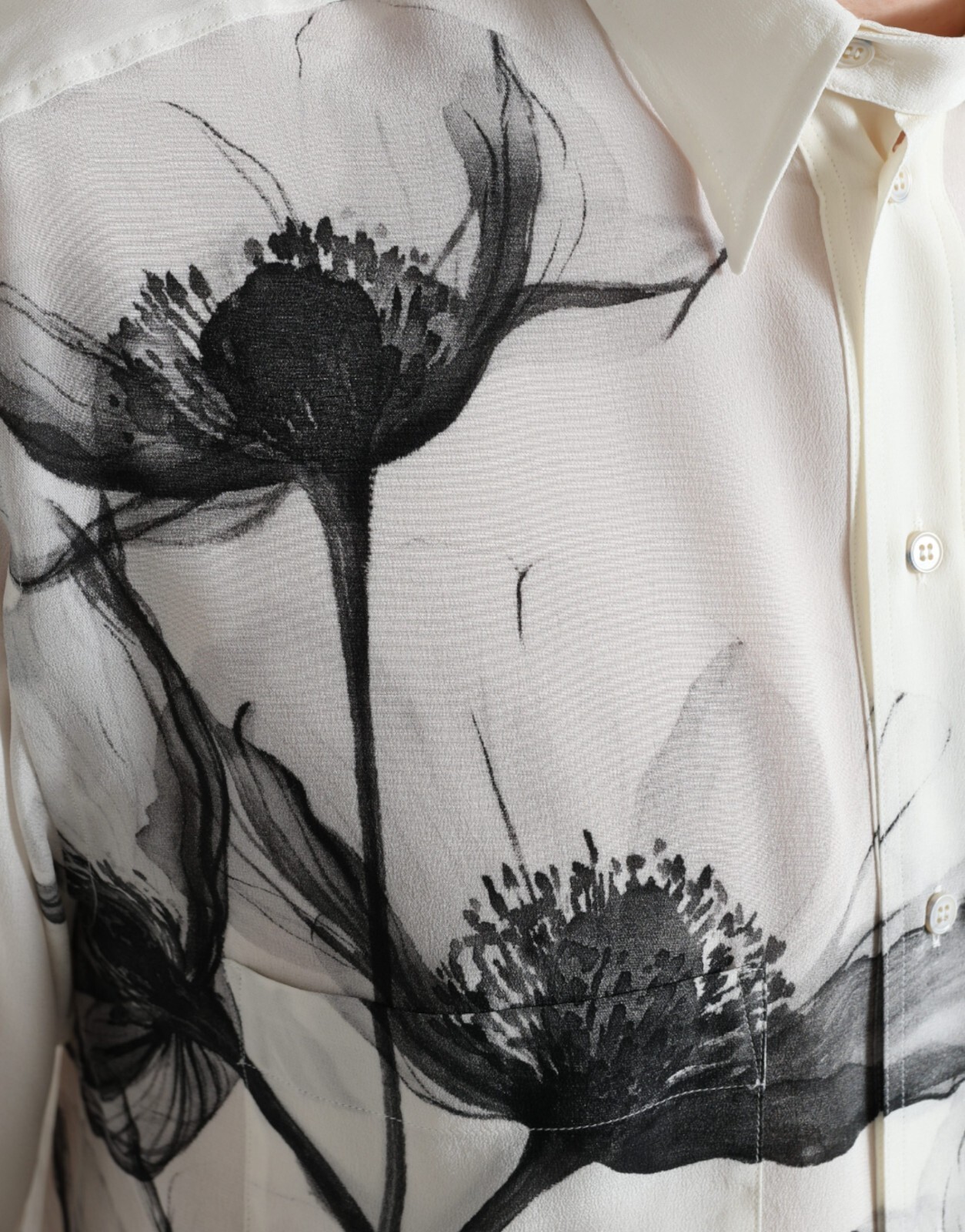 Dolce & Gabbana White Floral Collared Blouse Shirt