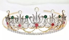 5.80ct Rose cut Diamond 925 silver ruby pearl emerald Wedding tiara Crown