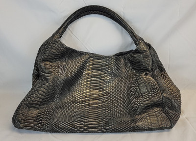Devi Kroell HUGE Metallic Taupe Bronze Python Snakeskin Hobo Shoulder Tote Bag