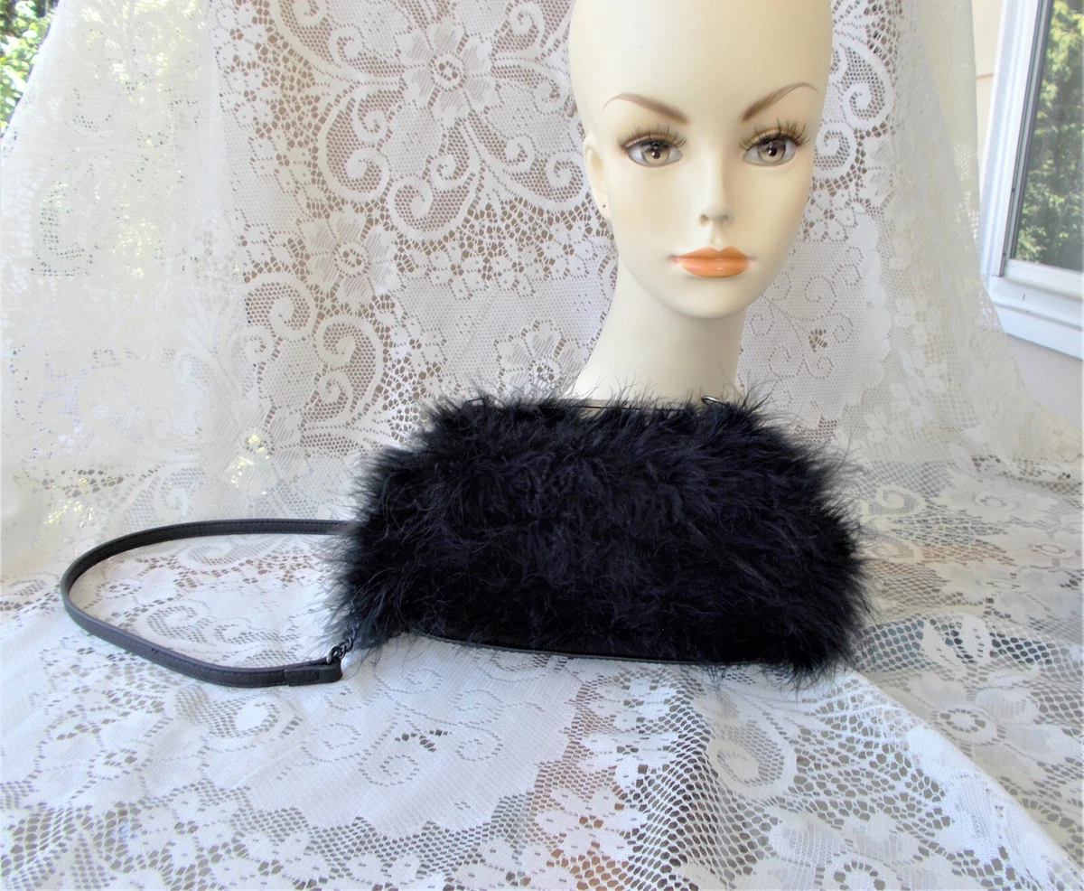 Women s Aldo Black Turkey Feather Chain Shoulder Bag Purse W