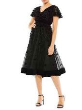 NEW, Mac Duggal Floral Applique Cocktail Midi Dress in Black Size 6 #MD988
