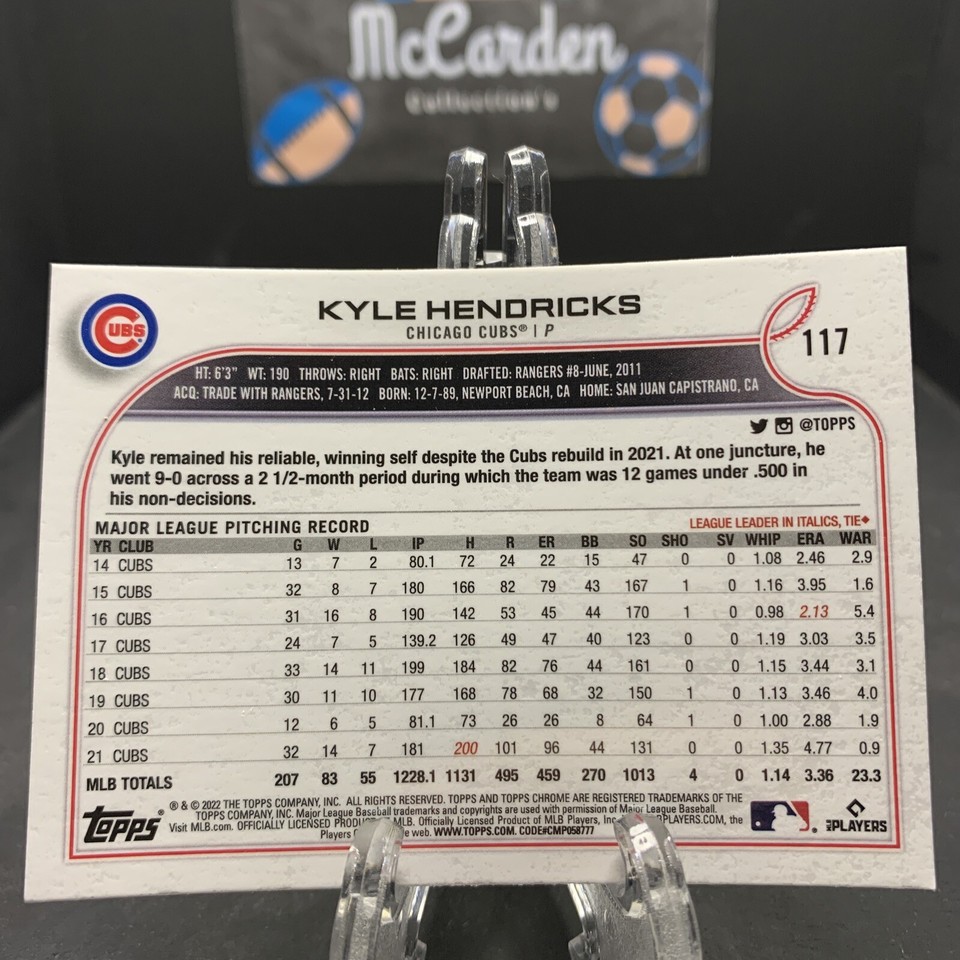 2022 Topps Chrome Ben Baller Edition Kyle Hendricks #117 Chicago Cubs ...
