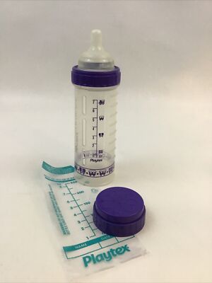 Playtex Baby Bottle Purple Design Drop Ins 8 Ounce Nipple Cap Bag Vintage 1994
