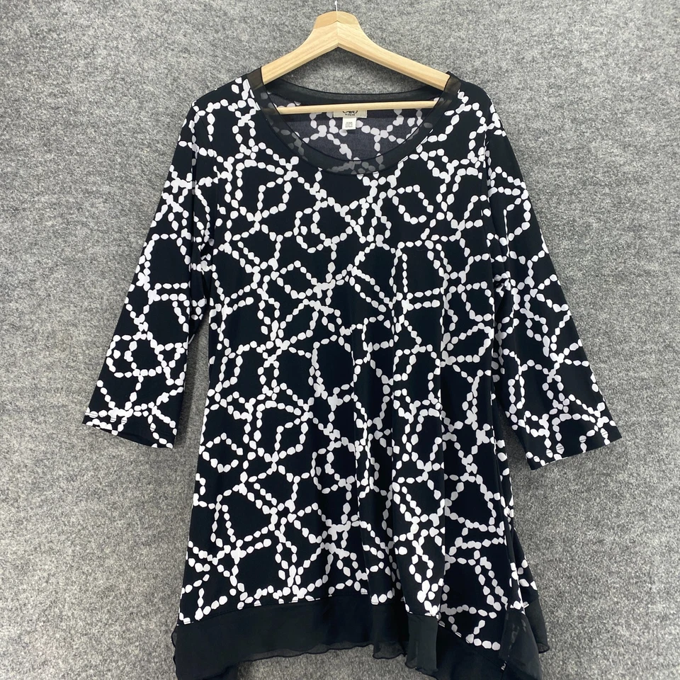 Блузка женская Cato 14/16 Вт плюс черный геометрический рукав 3/4 круглый вырез пуловер - Изображение 3 из 4