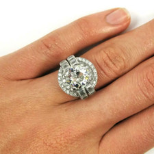 Art Deco 3.21 Carat Old European Cut CZ  Side CZ Accents Engagement Silver Ring