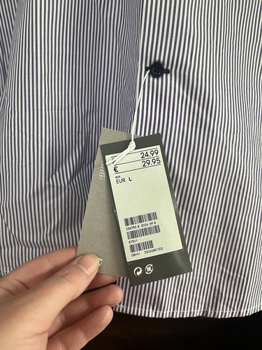 New H&M Mens Button Up Shirt Purple Striped Collared Size L Premium Cotton - Picture 2 of 8