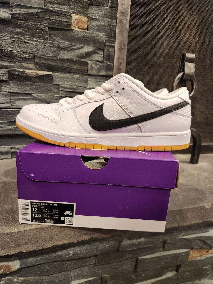 Nike SB Dunk Low White Black Gum Size 12 DEADSTOCK | eBay