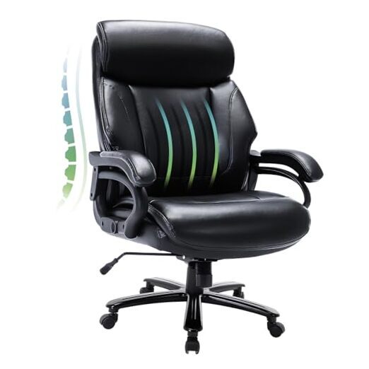 Big and Tall Heavy Duty Executive Office Chair Supports 400lbs in Black