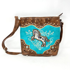 Western Style Horse Purse Embroidered Floral Rhinestone Studs Crossbody Handbag