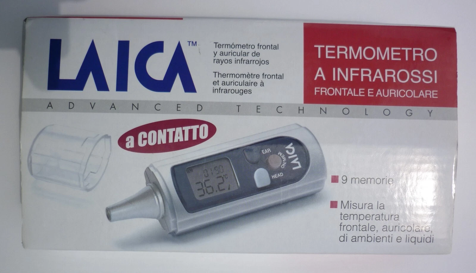 LAICA digital contact thermometer used with box used