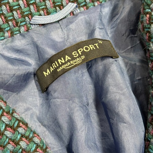$650 Marina Rinaldi Sport Tweed Blazer Jacket Made in Italy Blue Wool 23 Medium - Picture 7 of 11
