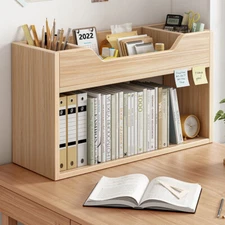 Office Desktop Bookshelf Pen Holder Tabletop Display Shelf Organizer US STOCK