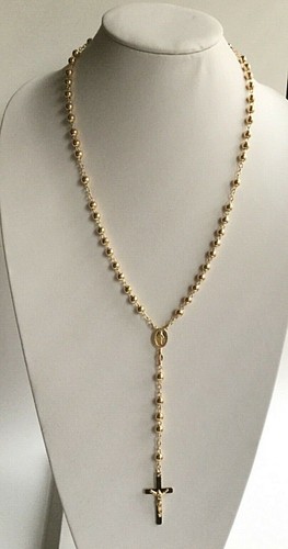 18k Gold Over Solid 925 Sterling Silver Italian Rosary 24”-6mm / Rosario plata - Picture 6 of 8