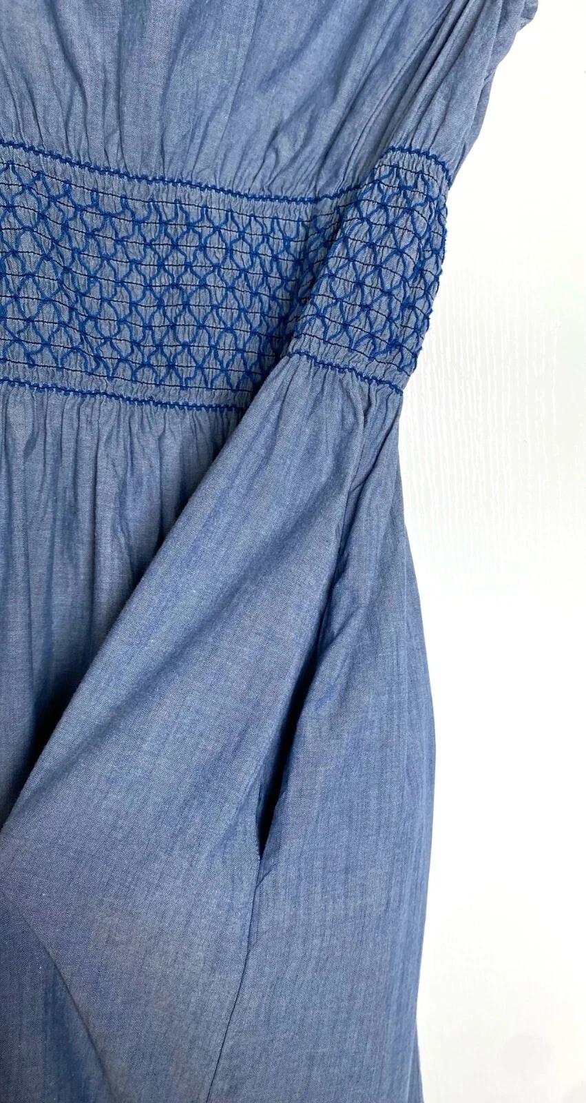 Abito Blaire KATE SPADE New York Chambray blu vita fumè plissettato cotone 8 M