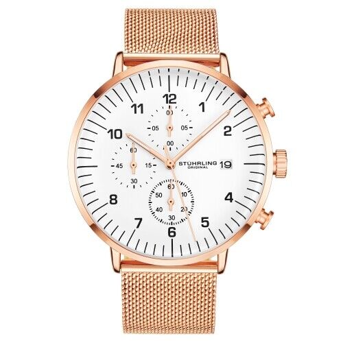 Stuhrling 3911 5 Monaco Essex Quartz Chronograph Stainless Steel Mesh Mens Watch - Picture 1 of 5