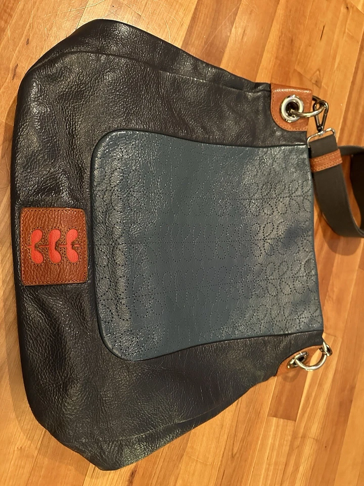 Bolso Bandolera/Hombro Orla Kiely Difícil de Encontrar, Raro, De Colección, Cuero, Azul Marino Bardana Foto 4 de 4