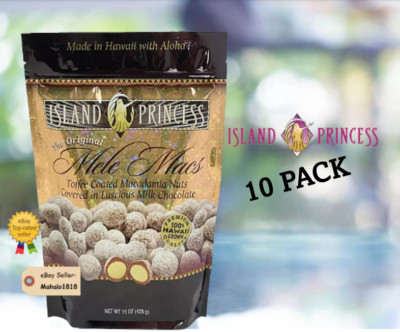 Ten (10) Island Princess Toffee Coated Macadamia Nuts 15 oz each made in Hawaii