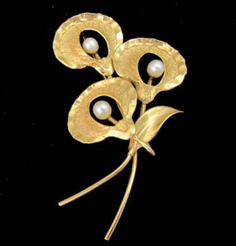 Vintage 12K GF Gold Filled Cala Lily Brooch Pin C… - image 1