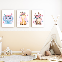 Niedliche Tiere 3Er Set Bilder Elefant Giraffe Esel Kinderzimmer Deko Din A4