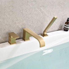 Brass Waterfall Tub Faucet with Hand Shower Deck Mount Tub Filler Bathtub Taps
