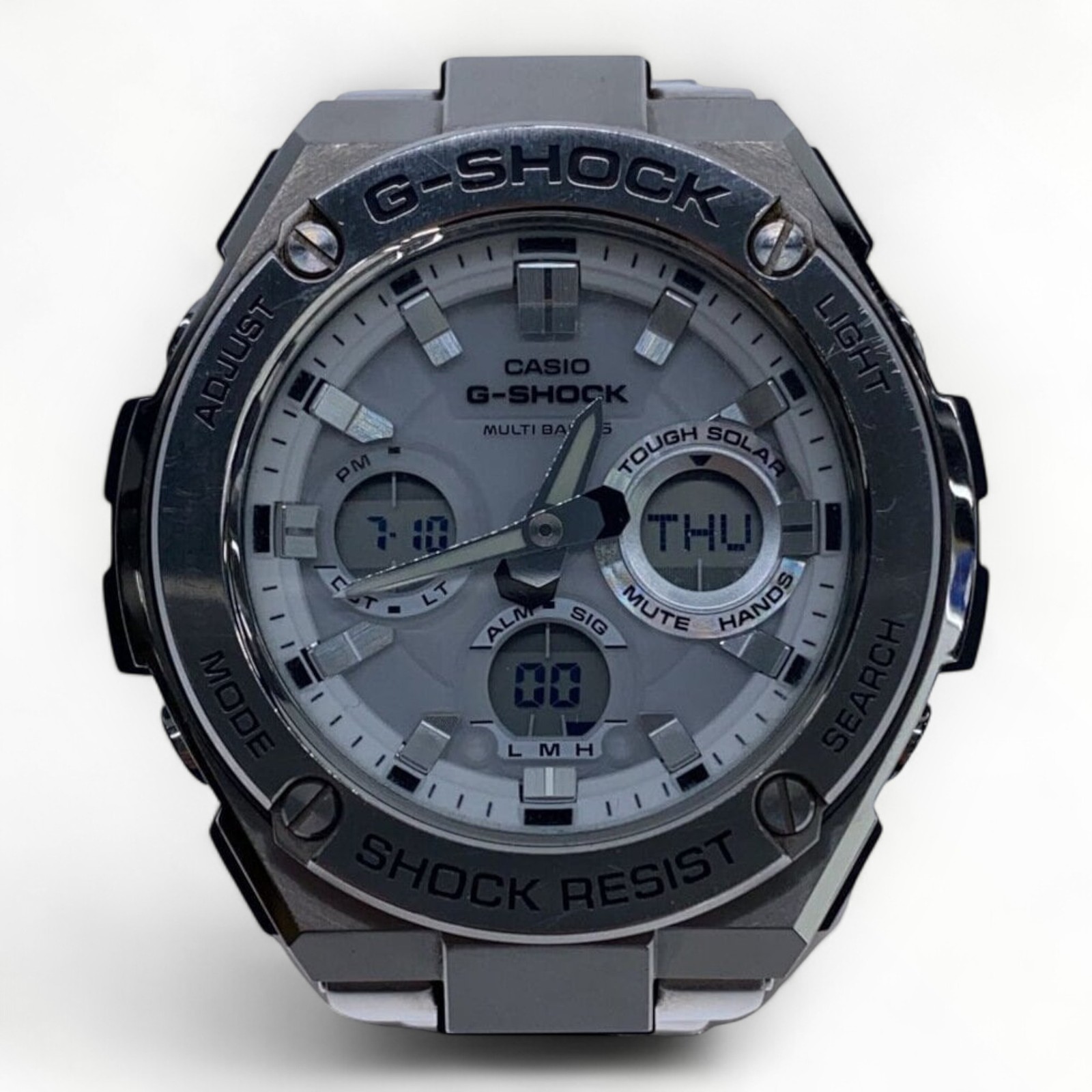 CASIO Solar Ana-Digi Watch White Silver Authentic Men H:2.05” W:2.09” 4214