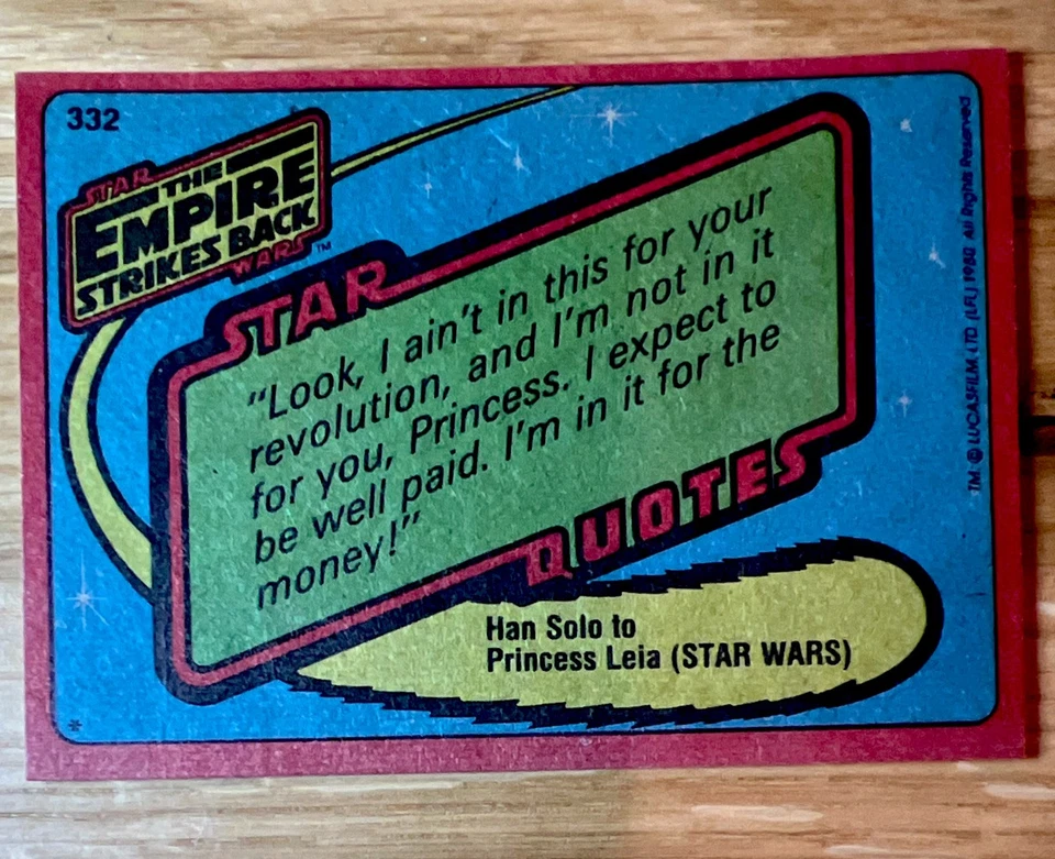 1980 Topps Star Wars Series 3 #322 EMPIRE STRIKES BACK! LUKE & YODA! Exc! - Image 3 of 3