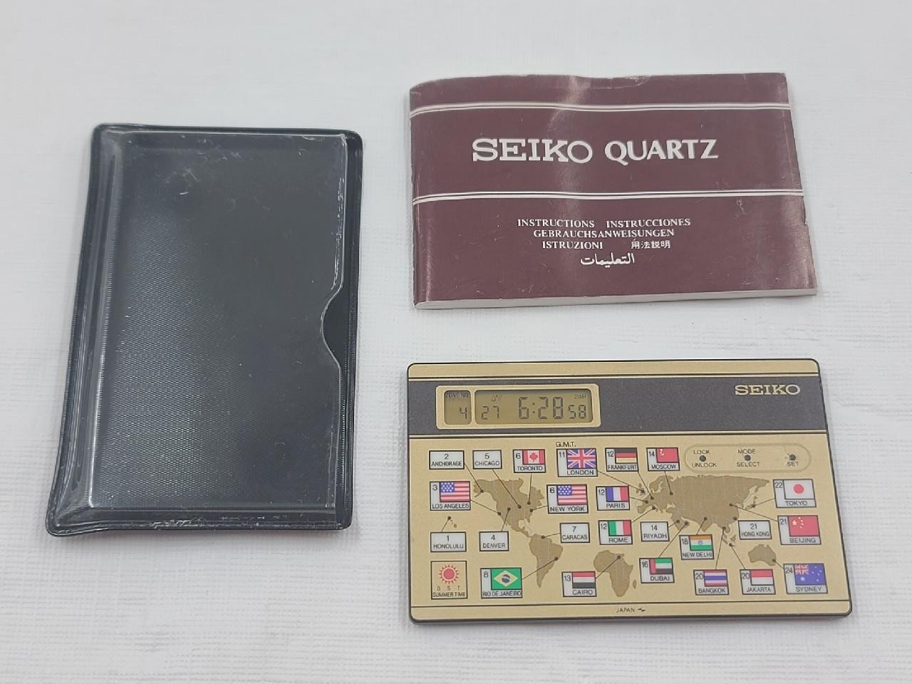 Vintage Digital Seiko World Timer Time Zone Travel Alarm Clock Pocket Card YJ30