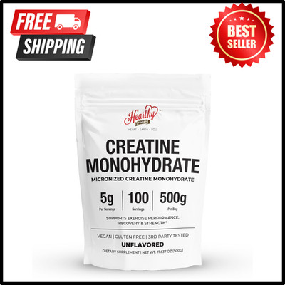 HEARTHY FOODS Creatine Monohydrate Micronized Powder 500G - 100 Servings, 5000mg