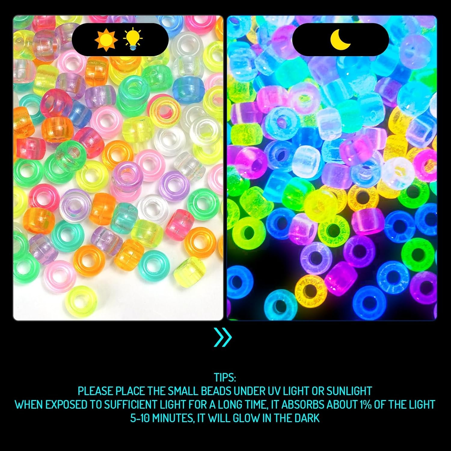 Glow in The Dark Pony Beads for Bracelets, 1000pcs, 1000pcs 