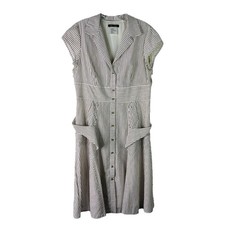 NEW white brown stripes button coastal preppy midi dress 12