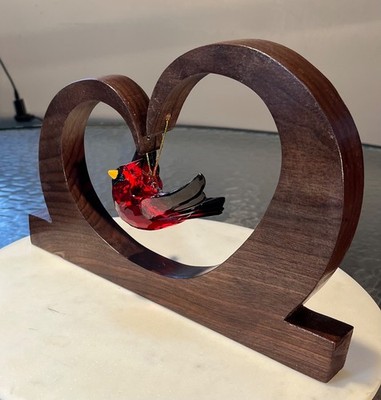 Art, Hand crafted walnut heart with cardinal.
