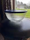 VTG Pyrex Clear Ribbed Glass Mixing Bowl with Blue Plastic Lid 7401 3 Cup