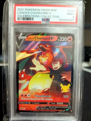 🔥 Lance's Charizard V Promo Full Art  #SWSH133 Celebrations PSA 9 🔥