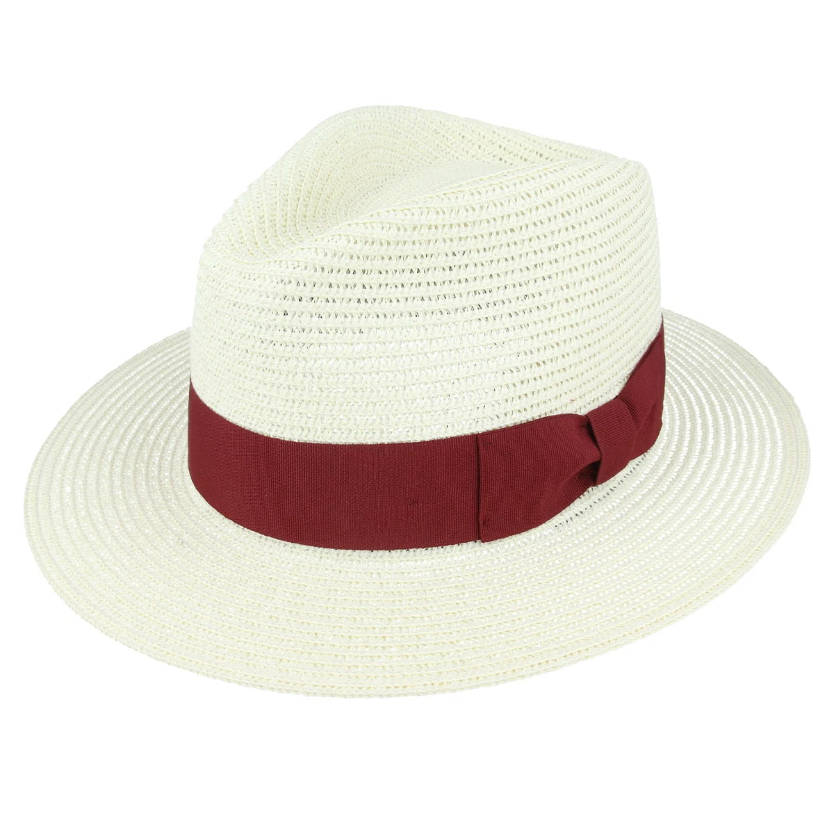 Mens Straw Fedora Hat Wide Brim Summer Sun Hat With Maroon Band S M L XL