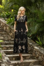 Johnny Was JWLA Black Smocked Waist Tiered Maxi Dress J36125-3