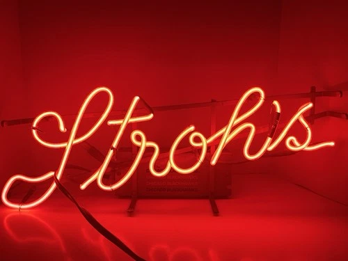 Vintage Stroh's Beer Neon Hanging Bar Light Sign 23" Everbrite 1988 Gas Tube Red