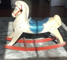 Vintage Rocking Horse HARRY The Hairless Horse Red White Blue Train Rite 1950's