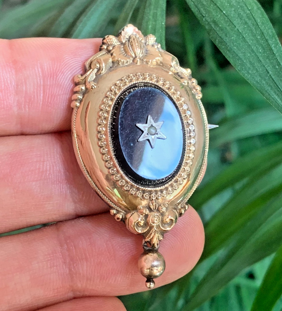 Victorian German Gold Filled Solid Silver & Black… - image 3