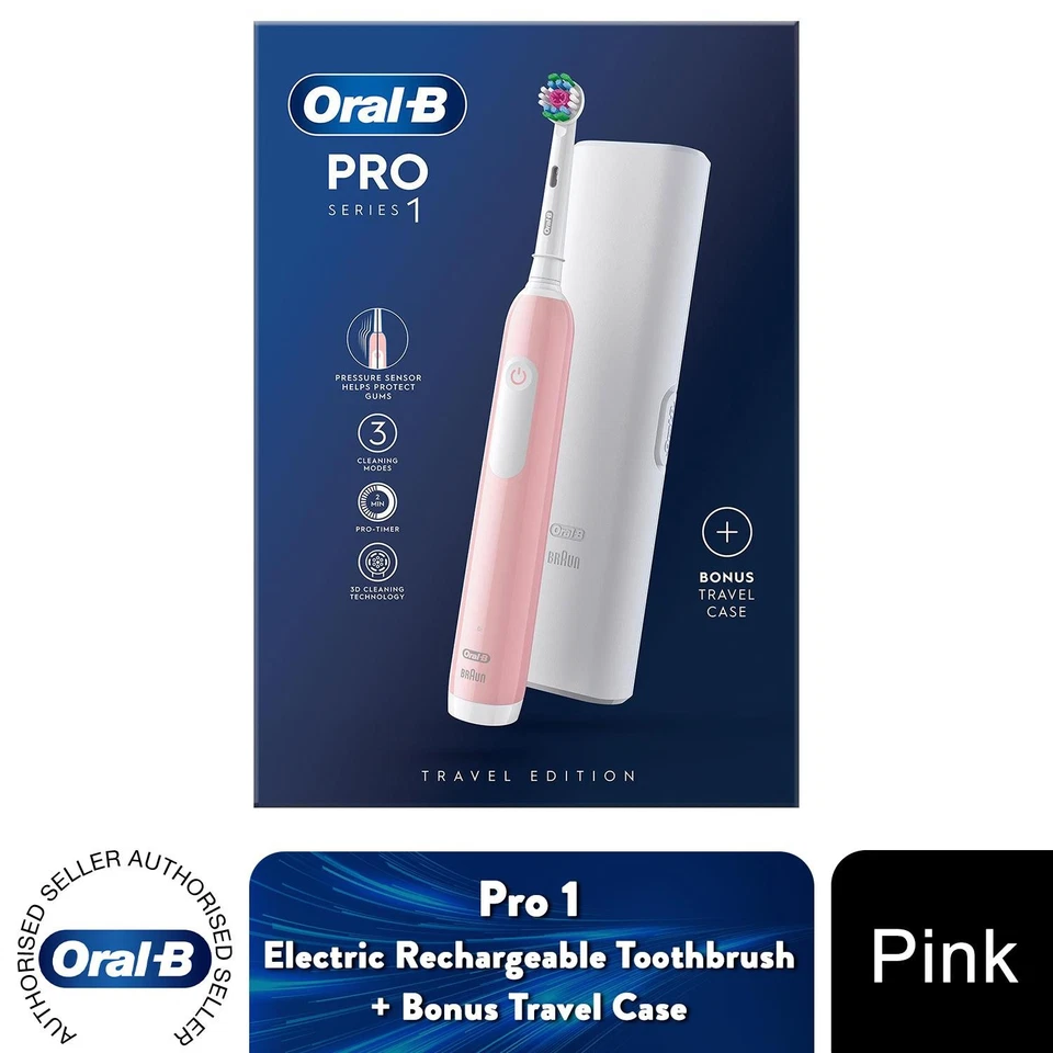 Oral-B Pro 1 Electric Rechargeable Toothbrush 3 Modes with Travel Case, Pink