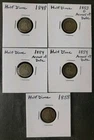 Lot of Five 5c Seated Liberty Silver Half Dimes
