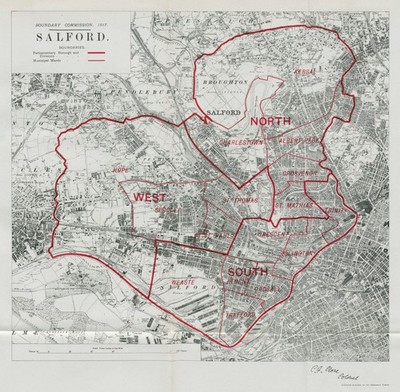 Salford Parliamentary Borough. Manchester. GRENZKOMMISSION. Nahe Karte 1917