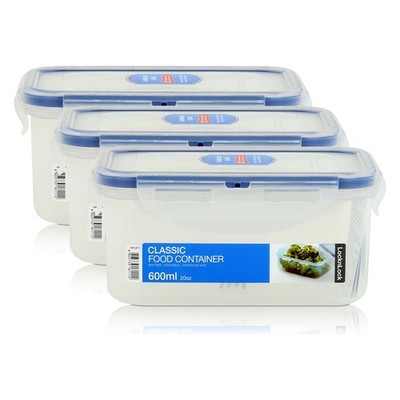 LocknLock Classic HPL811 Frischhaltedose 600ml - Luft & Wasserdicht (3er Pack)