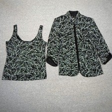 Alex Evenings Womens Small 2 Piece Jacket  Tank Set Black White Glitter Floral