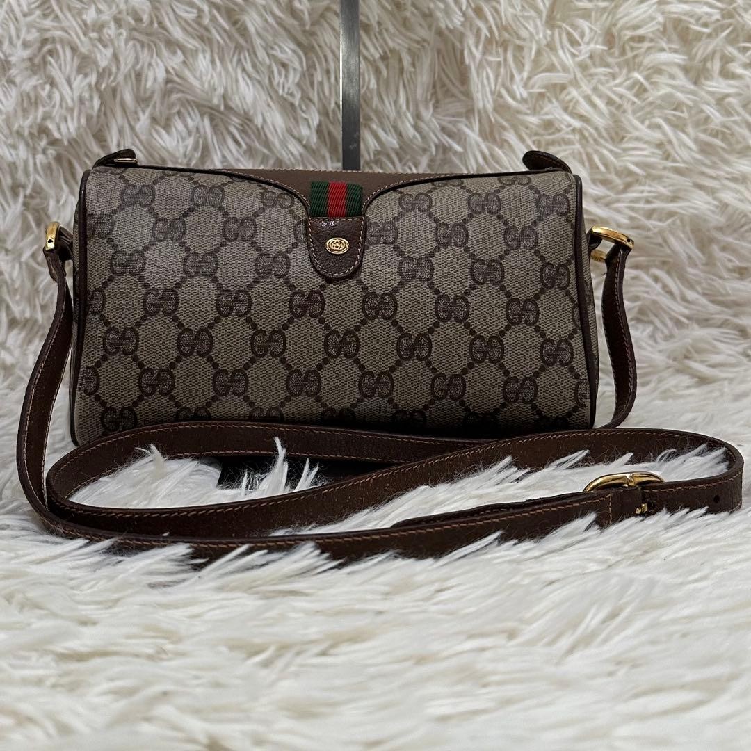 GUCCI GG Sherry Line Shoulder Bag Ziplock Leather PVC Brown Beige Gold Hardware thumbnail 3