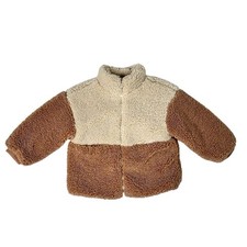 ZARA Kids Color Block Fleece Sherpa Jacket 3-4 Years Cream Brown