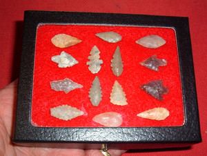(14) Choice Small Assorted Neolithic Points W/CASE, Ancient African Artifacts