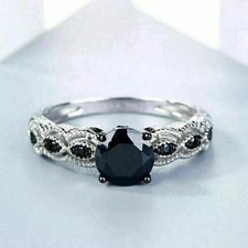 2Ct Round Lab-Created Black Onyx Women's Engagement Ring 14K White Gold Finish