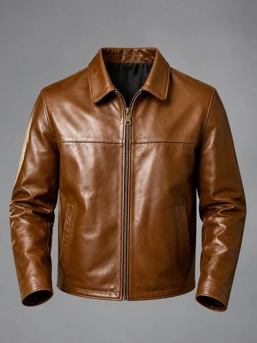 Men's Brown Leather Jacket Genuine Leather Classic Zip Front Casual Coat - product listing photo