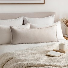 14x36 Long Linen Fringe Lumbar Pillow Covers Set of 1 Natural Beige  Decorative